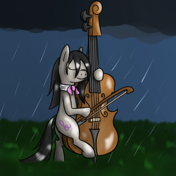 Size: 800x800 | Tagged: safe, artist:ponyway, octavia melody, g4, cello, female, musical instrument, rain, solo, wet bowtie