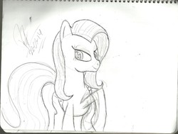 Size: 2083x1573 | Tagged: safe, artist:ironwrench93, fluttershy, pony, g4, female, monochrome, solo, traditional art