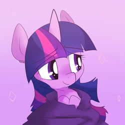 Size: 900x900 | Tagged: safe, artist:pegacornss, twilight sparkle, g4, clothes, female, fluffy, simple background, smiling, solo