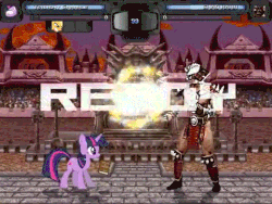 Size: 480x360 | Tagged: safe, twilight sparkle, fighting is magic, g4, animated, female, fight, game, male, mortal kombat, mugen, shao kahn