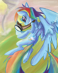 Size: 551x700 | Tagged: safe, artist:bwingbwing, rainbow dash, g4, female, flying, goggles, solo, tornado