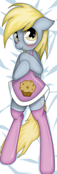 Size: 300x900 | Tagged: safe, artist:ratachu666, derpy hooves, pegasus, pony, g4, blushing, body pillow, body pillow design, clothes, cute, dress, female, mare, muffin, pillow, socks, solo, stockings, thigh highs