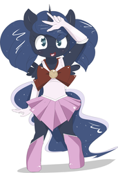 Size: 2047x3000 | Tagged: safe, artist:kryptchild, princess luna, anthro, g4, armpits, chibi, crossover, cute, female, high res, sailor luna, sailor moon (series), solo