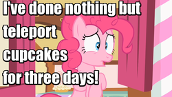 Size: 640x360 | Tagged: safe, edit, edited screencap, screencap, pinkie pie, g4, the cutie pox, confession, cupcake, expiration date, female, image macro, love & war update, meme, reference, soldier, soldier (tf2), solo, sugarcube corner, team fortress 2