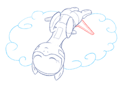 Size: 642x452 | Tagged: safe, artist:jh, oc, oc only, oc:morgan, original species, plane pony, pony, ace combat, adfx-02 morgan, anatomically incorrect, cloud, cute, eyes closed, female, incorrect leg anatomy, mare, ocbetes, on back, plane, simple background, sleeping, smiling, solo, white background
