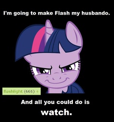 Size: 714x758 | Tagged: safe, flash sentry, twilight sparkle, g4, derpimilestone, evil, exploitable meme, female, grin, male, meme, ship:flashlight, shipping, solo, straight, tags