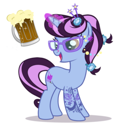 Size: 800x850 | Tagged: safe, artist:pixelkitties, oc, oc only, oc:pixelkitties, beer, beer horse, glasses, simple background, solo, tattoo, transparent background
