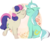 Size: 711x580 | Tagged: safe, artist:felinecasanova, bon bon, lyra heartstrings, sweetie drops, earth pony, pony, unicorn, g4, abstract background, eyes closed, female, happy, lesbian, ship:lyrabon, shipping, smiling