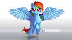 Size: 2560x1440 | Tagged: safe, artist:indivicolours, rainbow dash, pegasus, pony, g4, female, flying, looking at you, mare, solo, wallpaper