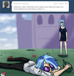 Size: 1280x1097 | Tagged: dead source, safe, artist:7nights, dj pon-3, princess luna, vinyl scratch, human, ask human luna, g4, ask, humanized, katy perry, last friday night (t.g.i.f.), s1 luna, song reference, tumblr