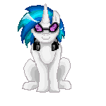 Size: 150x150 | Tagged: safe, artist:mlpdarksparx, dj pon-3, vinyl scratch, g4, animated, cute, female, headphones, music notes, pixel art, simple background, sitting, solo, tail wag, transparent background, vibing