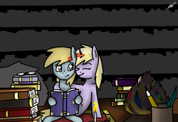 Size: 3356x2308 | Tagged: safe, artist:lrusu, chirpy hooves, dinky hooves, g4, book, candle, glasses, high res, pencil, quill