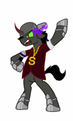 Size: 768x1280 | Tagged: safe, alternate version, artist:tavrosbrony, king sombra, semi-anthro, g4, clothes, hat, male, necklace, rap, solo, sombra eyes