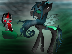 Size: 1024x768 | Tagged: safe, artist:spitfire040701, king sombra, queen chrysalis, g4, female, heart eyes, male, ship:chrysombra, shipping, straight, wingding eyes