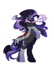 Size: 1280x1695 | Tagged: safe, artist:mylittlesheepy, king sombra, g4, armor, colored horn, curved horn, dark magic, eyeshadow, glowing eyes, horn, magic, makeup, queen umbra, rainbow power, rainbow power-ified, rearing, rule 63, simple background, solo, sombra eyes, sombra horn, sombra's cutie mark, sombra's robe, transparent background, umbra's cutie mark