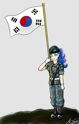 Size: 994x1560 | Tagged: safe, artist:amaranthialunaris, princess luna, human, g4, female, flag, humanized, korean, military uniform, republic of korea army, solo, south korea