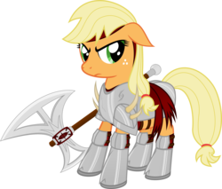 Size: 3711x3164 | Tagged: safe, artist:farminilla, applejack, g4, armor, axe, female, high res, simple background, solo, transparent background, weapon