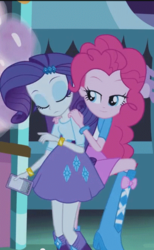 Size: 436x706 | Tagged: safe, screencap, pinkie pie, rarity, equestria girls, g4, my little pony equestria girls: rainbow rocks, perfect day for fun, boots, bracelet, clothes, high heel boots, iphone, jewelry, out of context, skirt