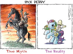 Size: 625x465 | Tagged: safe, artist:nick anderson, rainbow dash, rainbow dash (g3), g3, g4, political cartoon, rick perry