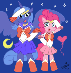 Size: 900x923 | Tagged: safe, artist:wolf-fairy, pinkie pie, princess luna, g4, chibiusa, sailor luna, sailor moon (series)