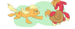 Size: 519x203 | Tagged: safe, artist:nukilik, applejack, big macintosh, earth pony, pony, g4, accessory theft, chase, hat, male, stallion