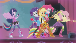 Size: 1680x947 | Tagged: safe, screencap, applejack, fluttershy, pinkie pie, rarity, twilight sparkle, equestria girls, g4, my little pony equestria girls: rainbow rocks, perfect day for fun, clothes, female, high heels, phone, photo, ponied up, stockings, wings