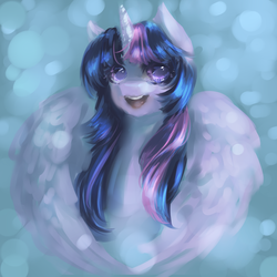 Size: 3000x3000 | Tagged: safe, artist:quennyqueen, twilight sparkle, alicorn, pony, g4, bust, colored pupils, female, happy, high res, mare, solo, twilight sparkle (alicorn)