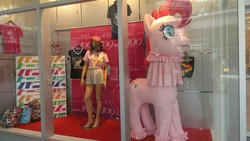 Size: 1280x724 | Tagged: safe, pinkie pie, g4, clothes, costume, irl, japan, japanese pinkie pie costume, nightmare fuel, photo