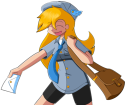 Size: 1700x1431 | Tagged: safe, artist:kurus22, derpy hooves, human, g4, female, humanized, letter, mailbag, necktie, simple background, solo, transparent background