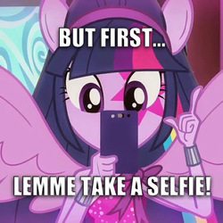 Size: 540x540 | Tagged: safe, twilight sparkle, equestria girls, g4, my little pony equestria girls: rainbow rocks, perfect day for fun, cellphone, female, phone, ponied up, selfie, smartphone, solo, text, the chainsmokers