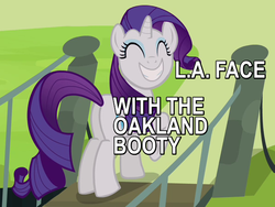 Size: 600x450 | Tagged: safe, edit, edited screencap, screencap, rarity, pony, castle mane-ia, g4, baby got back, bridge, butt, caption, eyes closed, female, grin, happy, mare, plot, sir mix-a-lot, smiling, solo, song reference