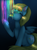 Size: 1496x2000 | Tagged: safe, artist:yukomaussi, lightning dust, pegasus, pony, g4, dark, female, glowing, lidded eyes, mare, open mouth, rainbow, solo, spread wings, taste the rainbow, tongue out, underhoof, wings