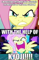 Size: 624x978 | Tagged: safe, edit, edited screencap, screencap, fluttershy, g4, putting your hoof down, the best night ever, comic, cropped, domon kasshu, female, flutterrage, g gundam, gundam, hub logo, new fluttershy, ponibooru leftovers, screencap comic, solo, spread wings, wings, you're going to love me