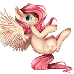 Size: 1024x1024 | Tagged: safe, artist:eternyan, artist:vardastouch, artist:yukomaussi, fluttershy, pegasus, pony, g4, female, flying, mare, sad, simple background, solo, teary eyes, white background, wings