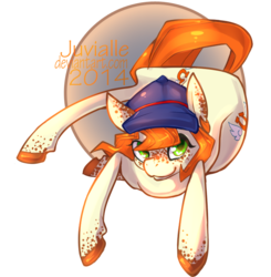 Size: 671x684 | Tagged: safe, artist:juvialle, oc, oc only, oc:alan, body freckles, flexible, freckles, hat, looking at you, prone, simple background, smiling, solo, transparent background