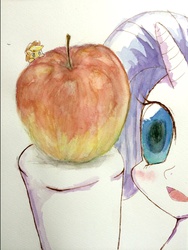 Size: 1840x2452 | Tagged: safe, artist:laurant, applejack, rarity, g4, apple, appletini, pixiv, traditional art, watercolor painting