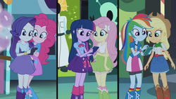 Size: 1440x810 | Tagged: safe, screencap, applejack, fluttershy, pinkie pie, rainbow dash, rarity, twilight sparkle, equestria girls, g4, my little pony equestria girls: rainbow rocks, perfect day for fun, boots, female, mane six, shoes