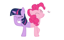 Size: 900x563 | Tagged: safe, artist:parttimebrony, pinkie pie, twilight sparkle, butterfly, earth pony, pony, unicorn, g4, angry, conjoined, cute, eyes closed, facehoof, female, frown, fusion, gritted teeth, happy, hilarious in hindsight, mare, pushmi-pullyu, smiling, twinkie (fusion), wat, we have become one, what has science done, wtf