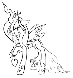 Size: 960x1024 | Tagged: safe, artist:dueswals, queen chrysalis, changeling, changeling queen, g4, female, monochrome, solo