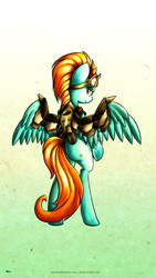 Size: 2160x3840 | Tagged: safe, artist:tenart, lightning dust, pony, g4, back, bipedal, female, goggles, high res, solo, spread wings, steampunk
