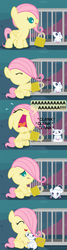 Size: 840x3150 | Tagged: safe, artist:beavernator, fluttershy, mouse, pegasus, pony, g4, all glory to the beaver grenadier, baby, baby pony, babyshy, beavernator is trying to murder us, cage, comic, crying, cute, female, filly, foal, happy, lock, shyabetes, smiling, solo, younger