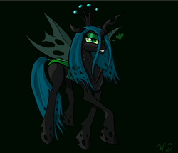 Size: 1329x1146 | Tagged: dead source, safe, artist:winterdominus, queen chrysalis, g4, bedroom eyes, female, heart, looking at you, smirk, solo