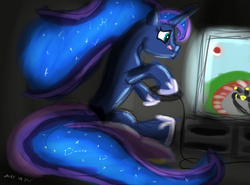 Size: 1280x948 | Tagged: safe, artist:mxcoriginal, princess luna, gamer luna, g4, dexterous hooves, female, my little art challenge, solo