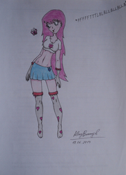 Size: 1024x1412 | Tagged: safe, artist:alloybrony, oc, oc only, oc:fluffle puff, human, belly button, breasts, busty fluffle puff, female, humanized, solo, traditional art