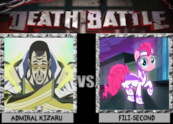 Size: 1008x720 | Tagged: safe, fili-second, pinkie pie, g4, borsalino, crossover, death battle, exploitable meme, fight, meme, one piece, power ponies