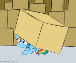 Size: 1200x1000 | Tagged: safe, artist:dreambreaker, rainbow dash, g4, box, female, hiding, solo