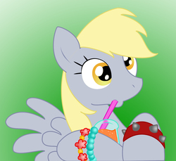 Size: 1314x1205 | Tagged: safe, artist:rannva, derpy hooves, pegasus, pony, g4, bracelet, drink, drinking, drinking straw, female, gradient background, jewelry, mare, solo, spiked wristband, wristband