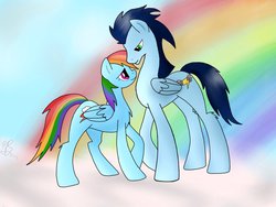 Size: 1024x768 | Tagged: safe, artist:livingtoaster, rainbow dash, soarin', g4, base used, female, male, old cutie mark, ship:soarindash, shipping, smiling, straight