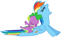 Size: 1260x766 | Tagged: safe, artist:devilraker, hundreds of users filter this tag, rainbow dash, spike, dragon, pegasus, pony, g4, butt kiss, eyes closed, female, kissing, male, mare, nose wrinkle, open mouth, prone, show accurate, stretching