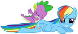 Size: 1201x535 | Tagged: safe, artist:poniiandii, rainbow dash, spike, dragon, pegasus, pony, g4, bedroom eyes, bowing, butt kiss, eyes closed, female, grin, kissing, looking at you, male, mare, prone, show accurate, smiling